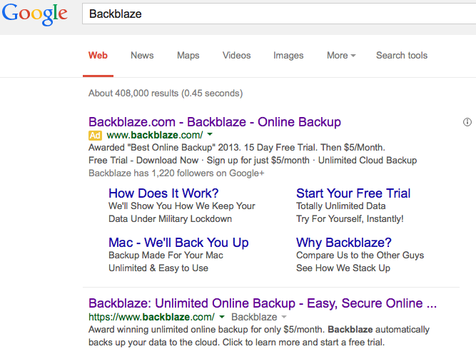 Search for Backblaze
