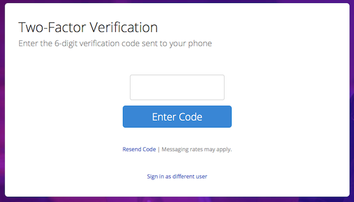Two Factor Verification Code Entry