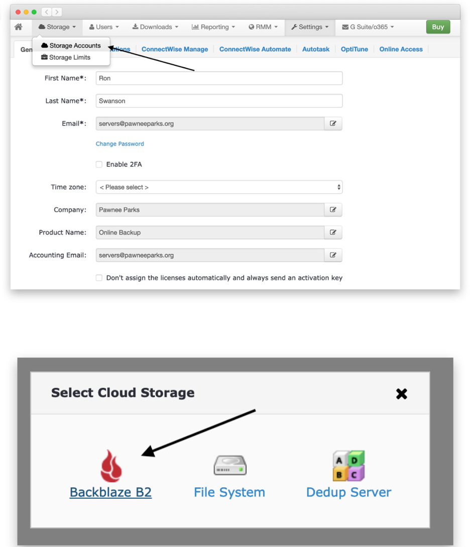 screenshot of picking a server backup solution