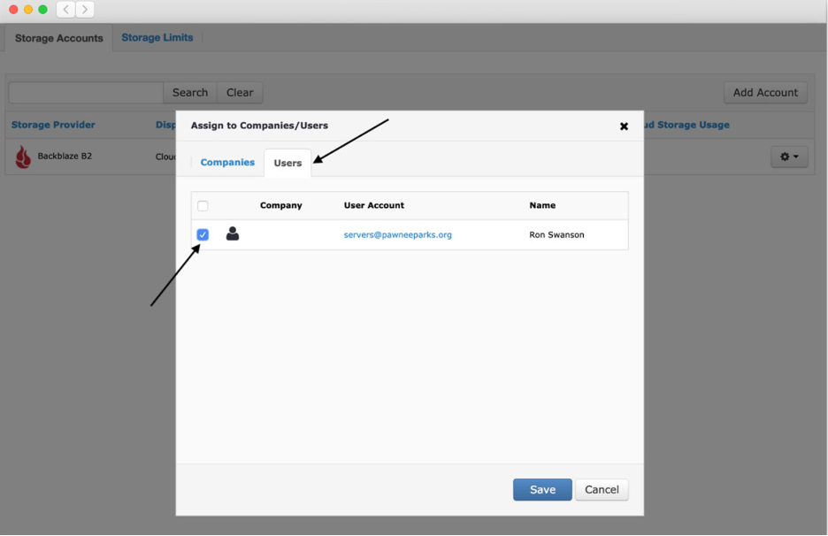 screenshot of assigning users to a storage bucket