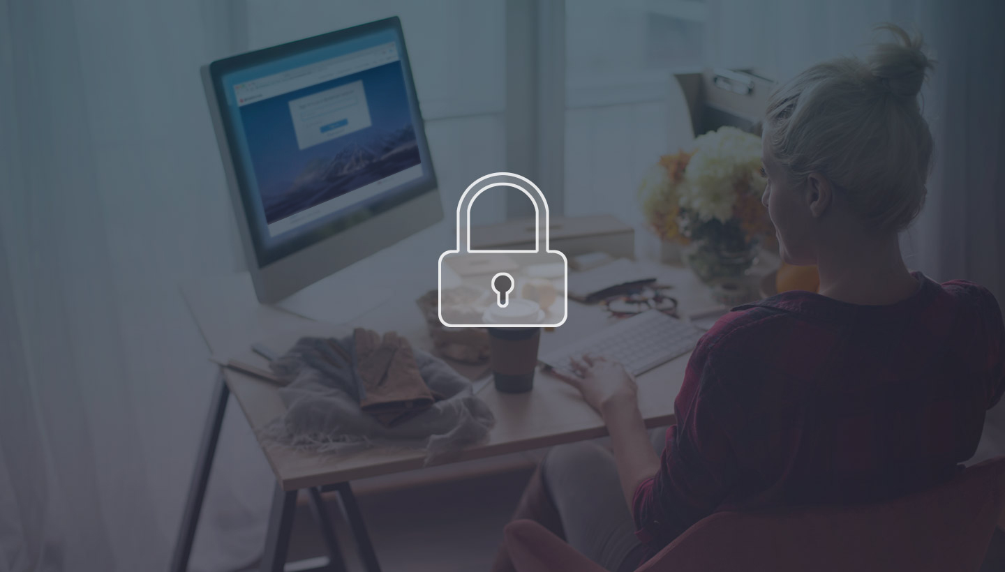 woman working on a computer with object lock overlaid 