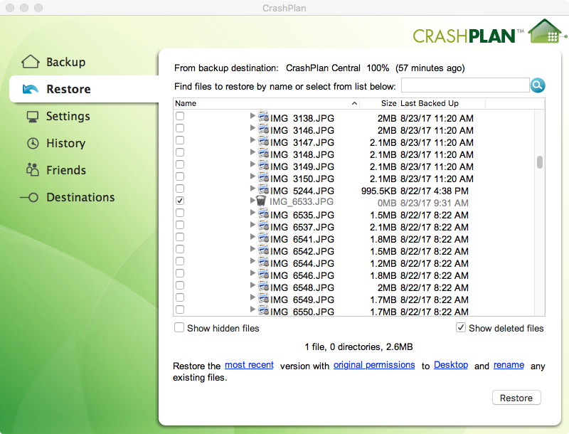 Finding deleted file in Crasphlan Central 