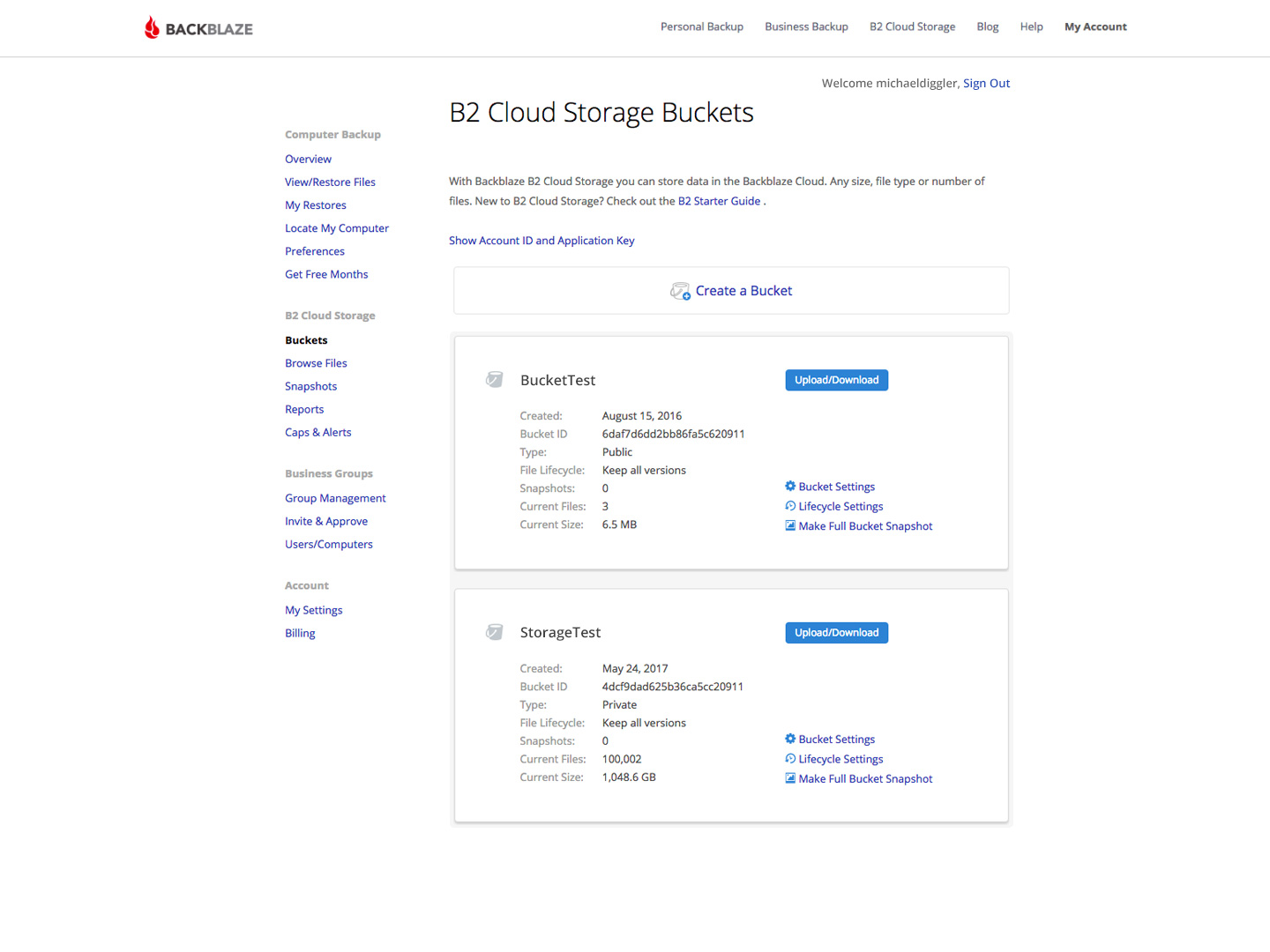 B2 Cloud Storage Buckets screenshot