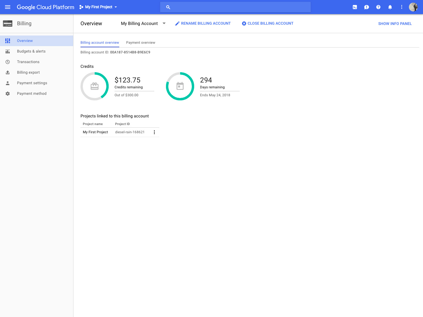 Google Cloud Storage billing screenshot