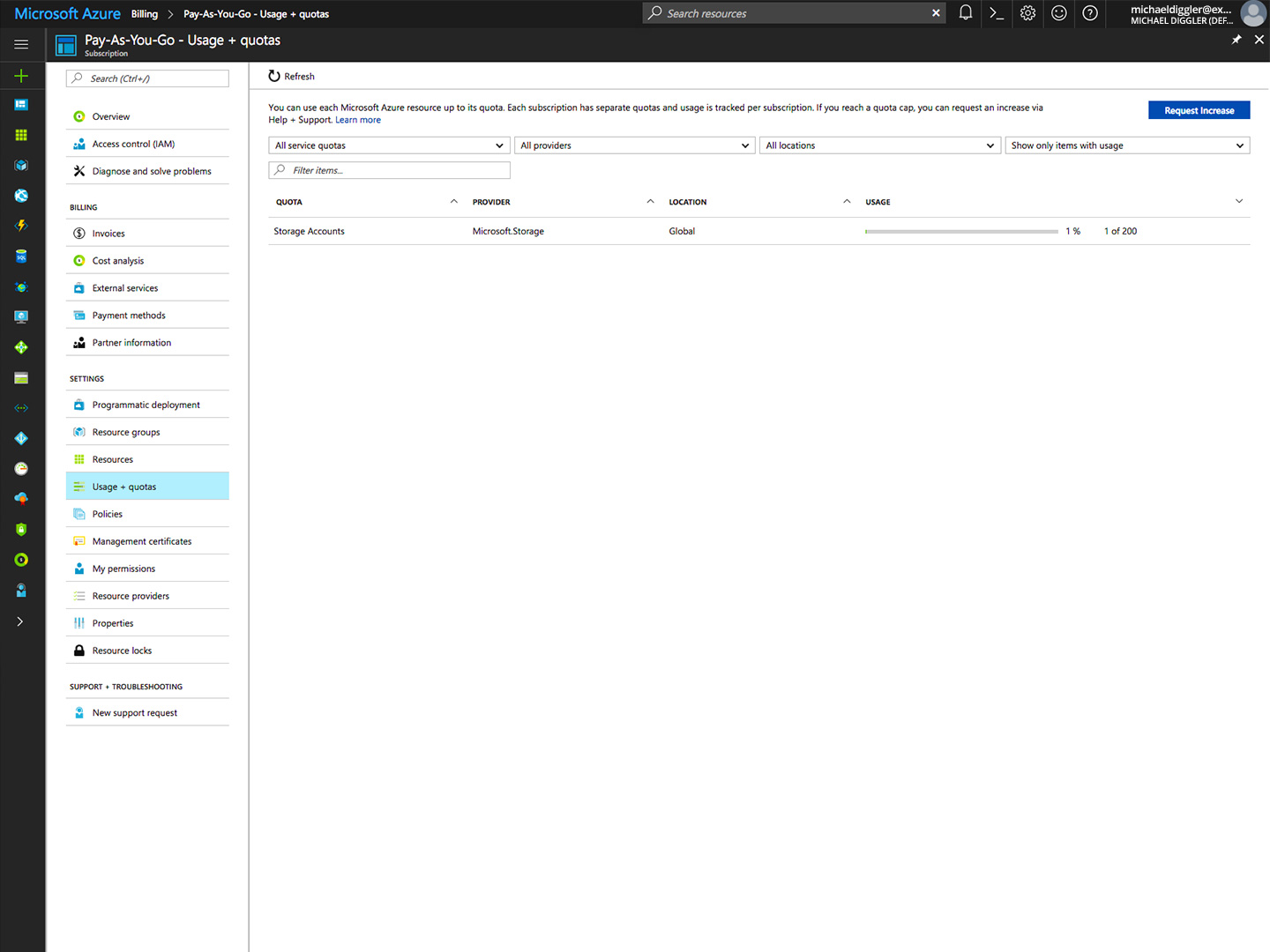 Microsoft Azure cloud storage screenshot