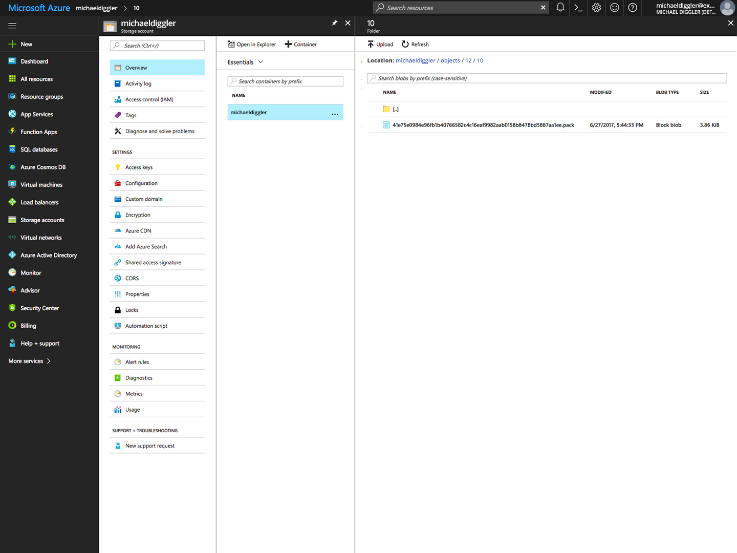 Microsoft Azure usage dashboard screenshot