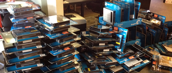 A pile of consumer hard drives still in packaging