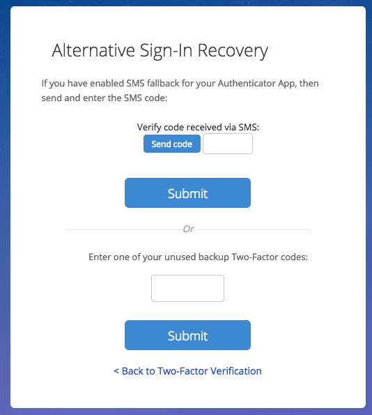 Alternative Sign-In Recovery screenshot