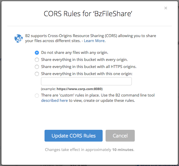 CORS Rules for BzFileShare