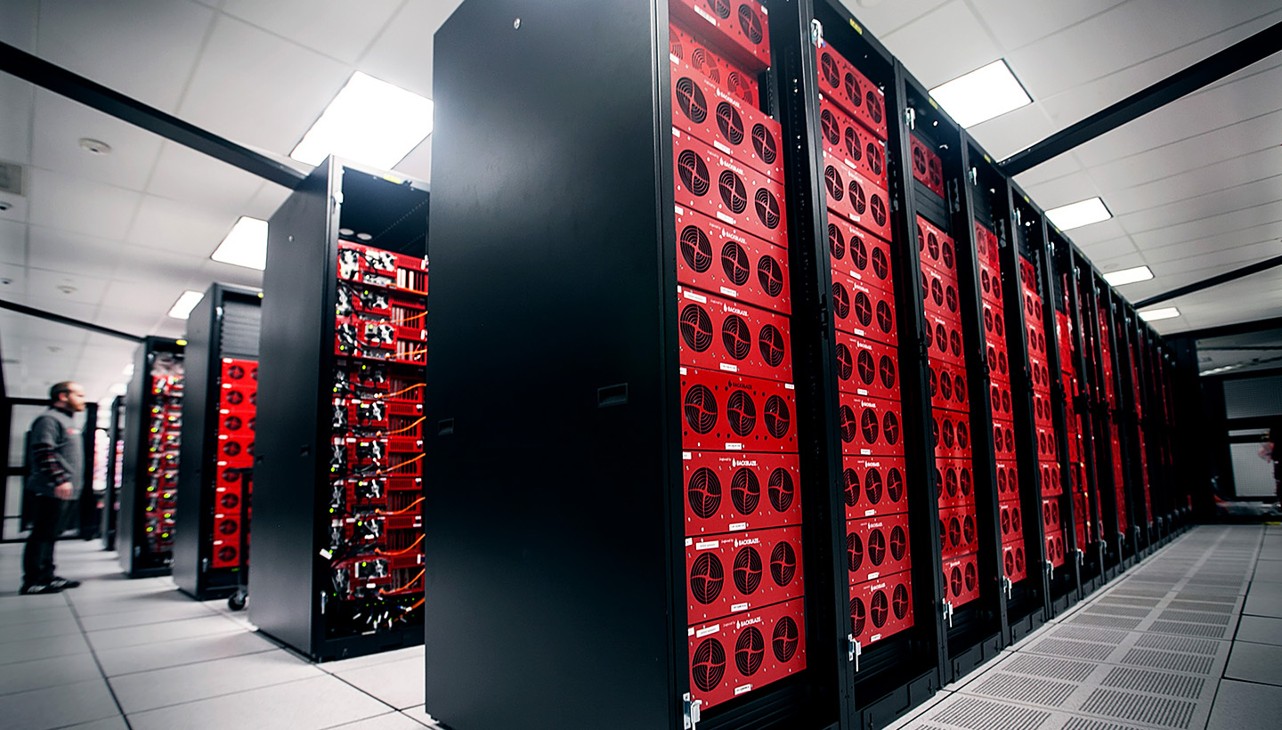 Rows of storage pods in a data center