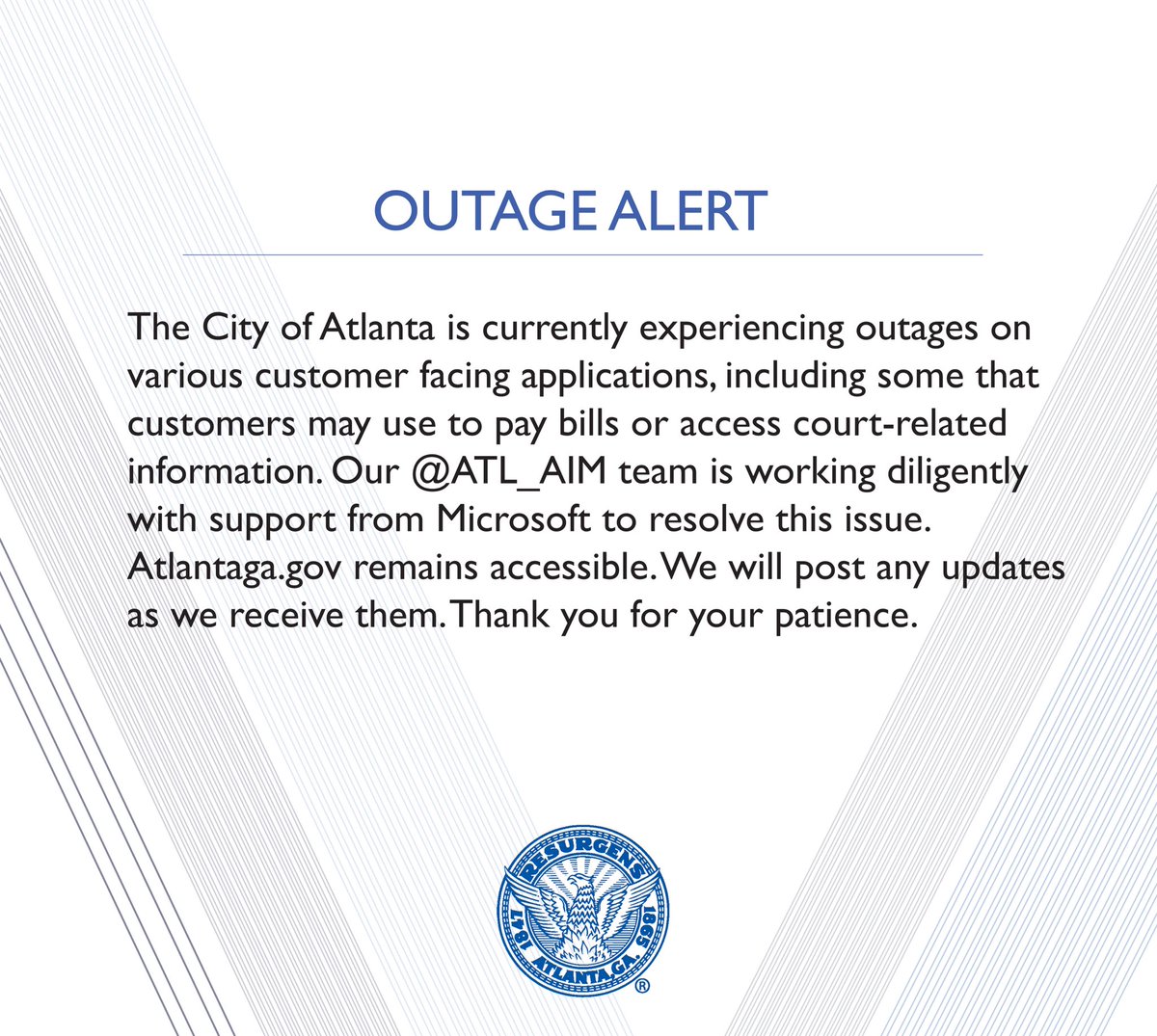 Atlanta Ransomware outage alert