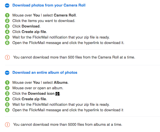 screenshot of Flickr's download options