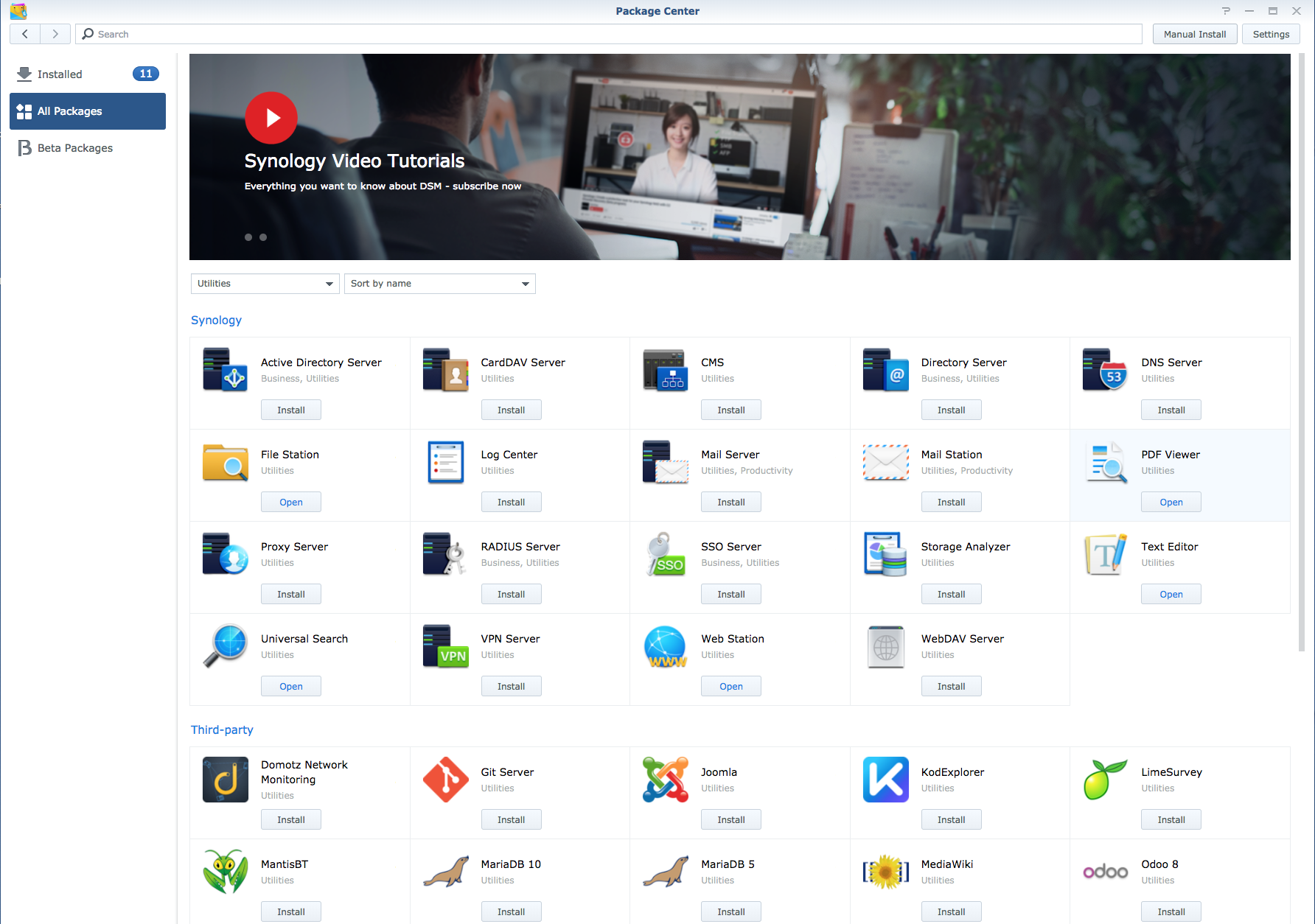 Synology DiskStation Manager Package Center screenshot