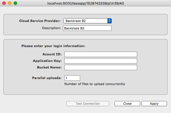 Connecting B2 cloud storage screenshot