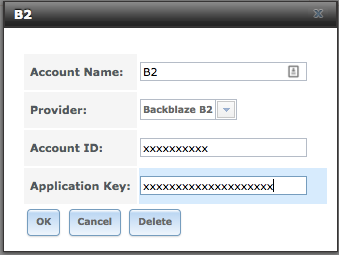 FreeNAS Cloud Sync B2 credentials