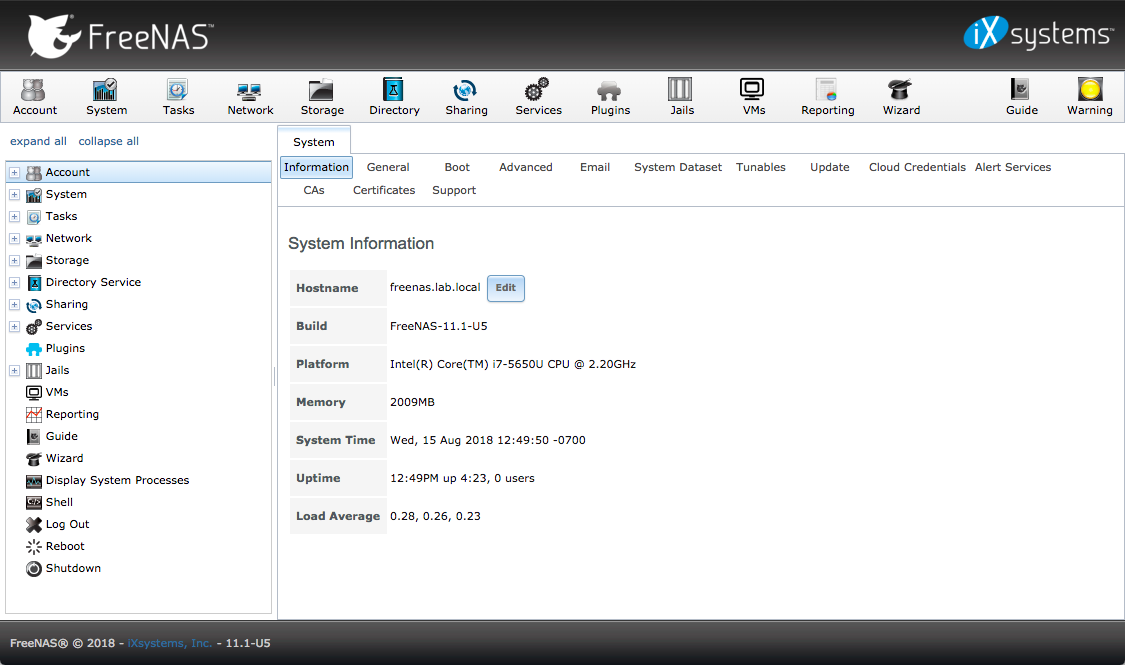 FreeNAS web UI