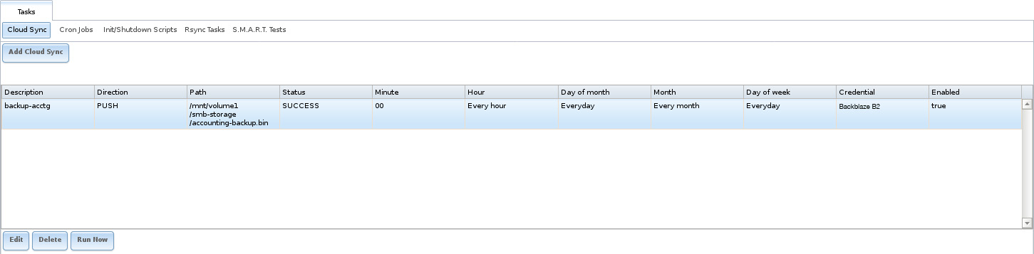 FreeNAS Cloud Sync status