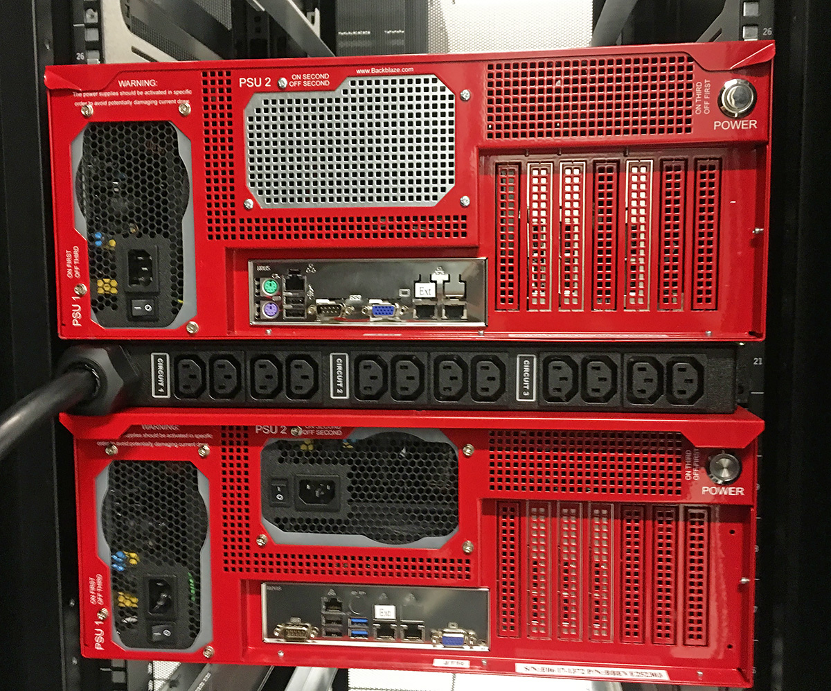 Custom PDU in a cabinet between two Storage Pods