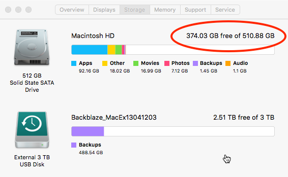Mac Screenshot Shows Free Drive Storage Information