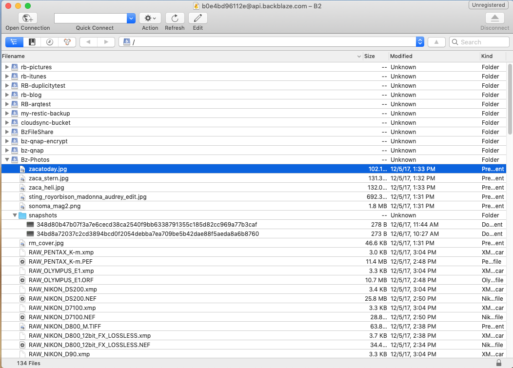 screenshot of Cyberduck transmitting files to B2