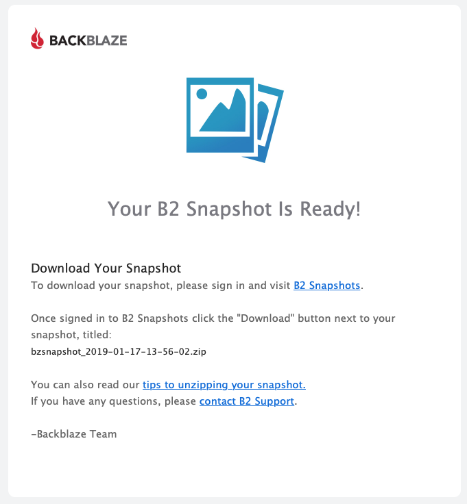 Your B2 Snapshot is Ready!