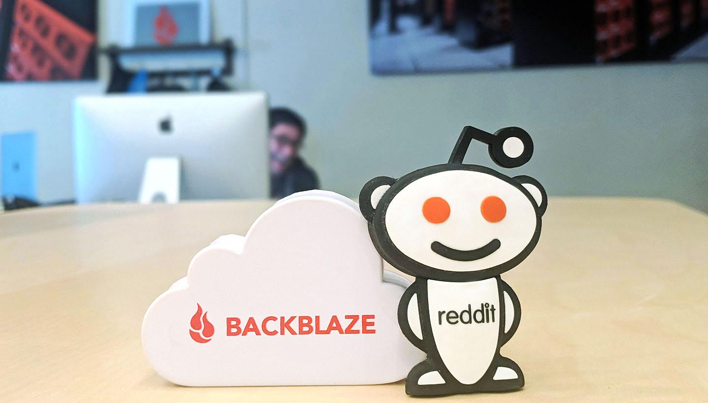 Backblaze and Reddit stuffed logos