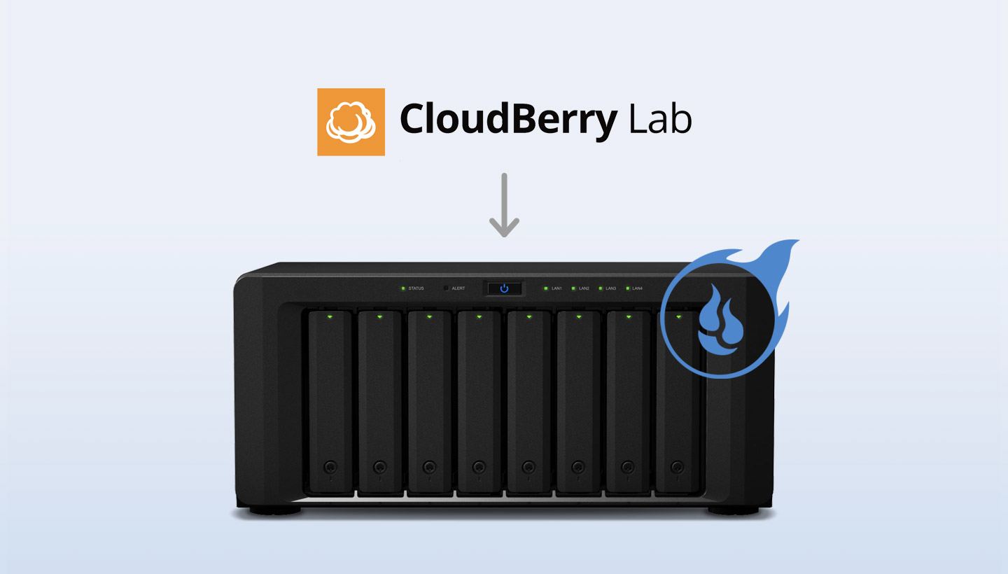 CloudBerry Lab adn Backblaze logos on a server