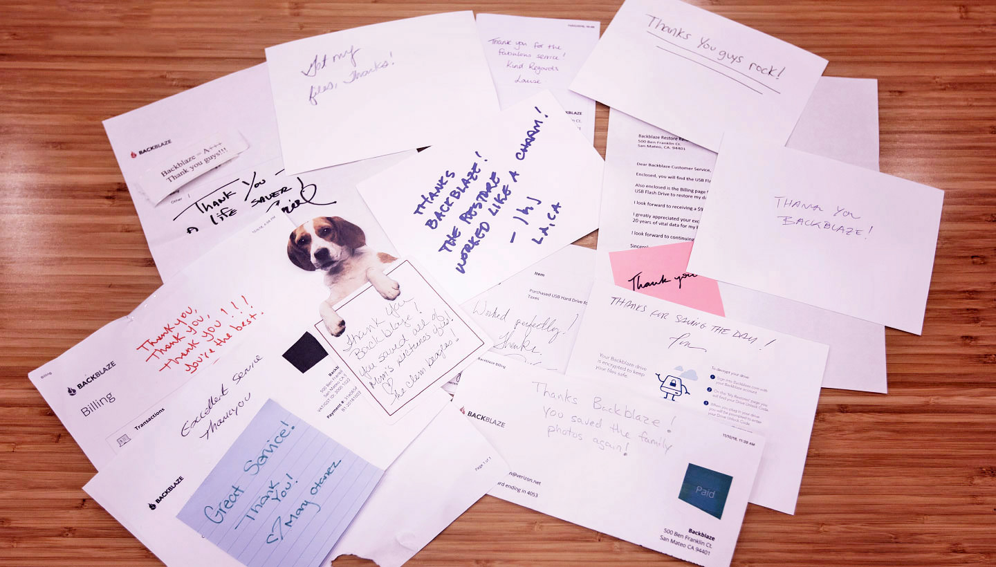 collage of thank you notes sent to Backblaze