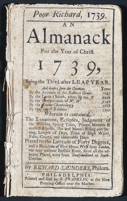 Benjamin Franklin’s Poor Richard’s Almanac from 1739