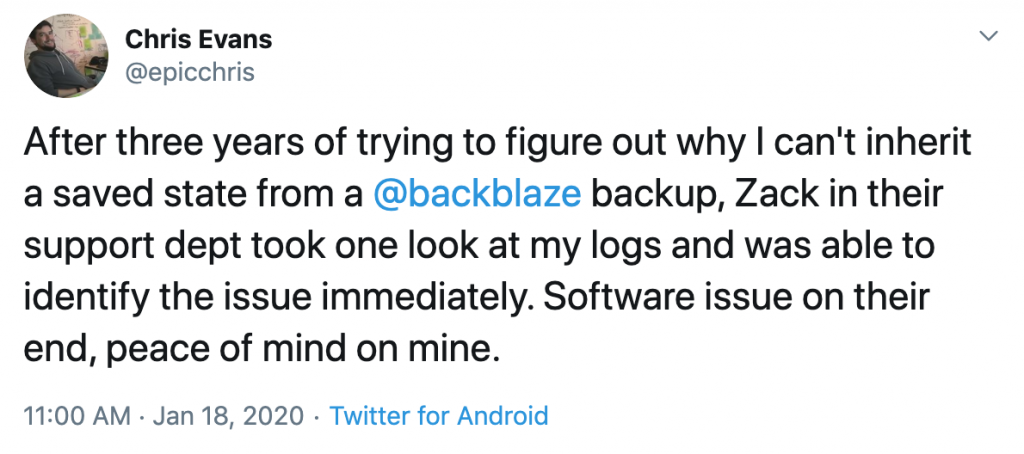 A Tweet In Praise of Backblaze