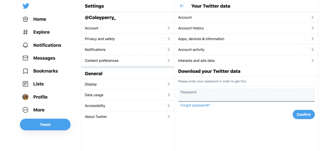 Twitter Data Settings Page