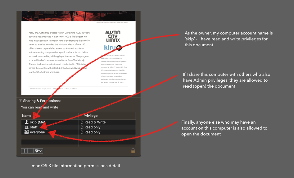 An Example of Mac OS User Permissions Metadata