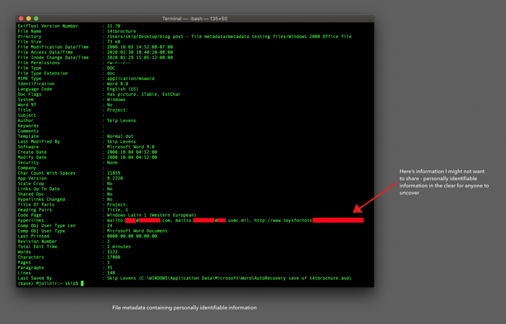 A file unknowingly containing personally identifiable data