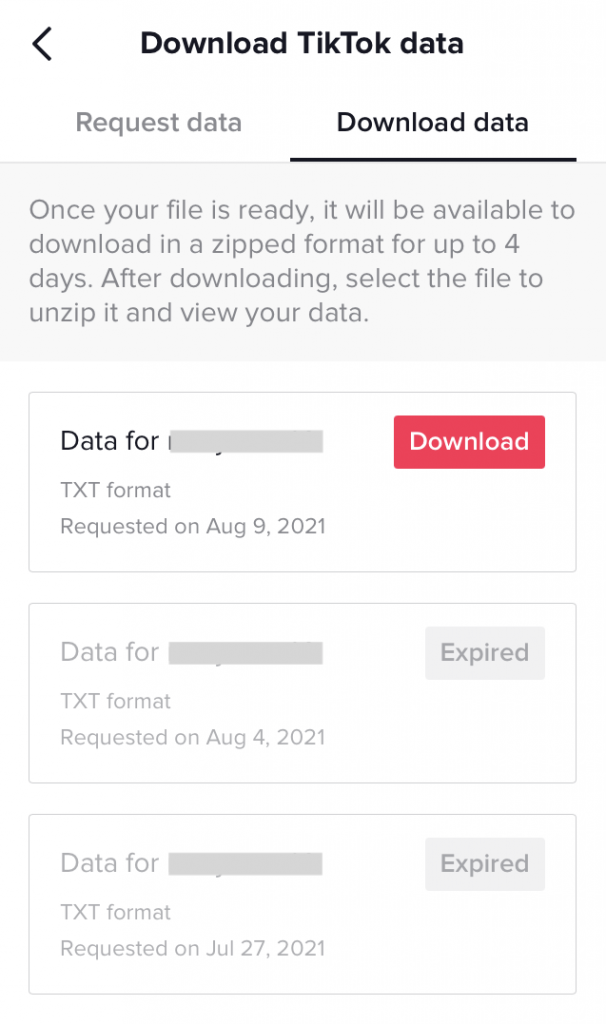 Download data from TikTok screenshot