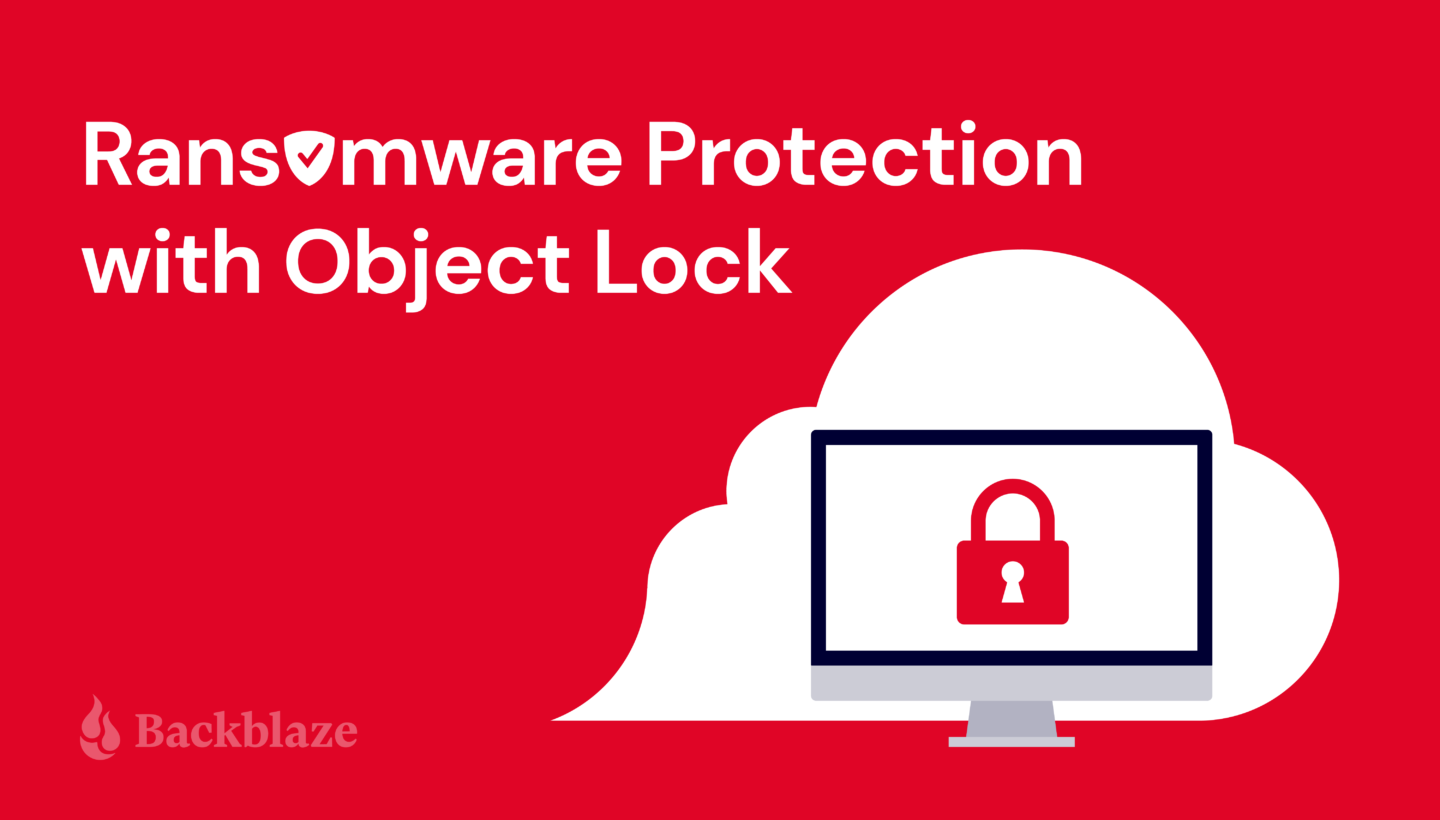 A decorative image showing a cloud with a computer monitor and a lock screen. A heading reads Ransomware Protection with Object Lock.