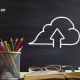 Backblaze logo and cloud drawing on a school blackboard