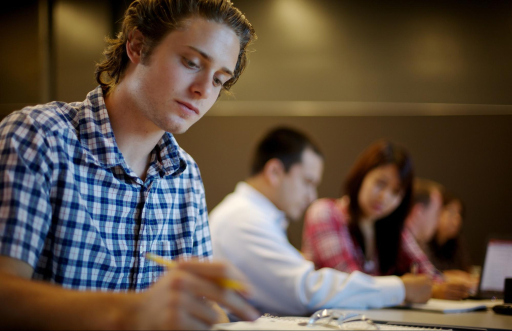 students working in a classroom