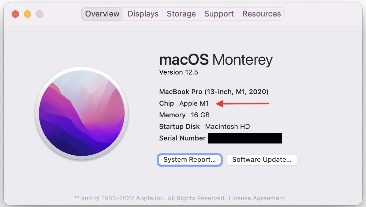 A screenshot of the Mac System report > overview page. 