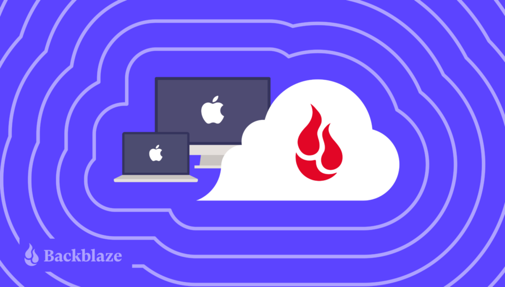 A decorative image showing two computers next to a cloud with the Backblaze logo.