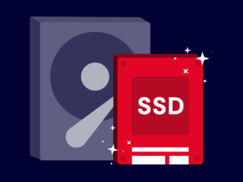 A decorative image showing an a hard drive and a solid state drive.