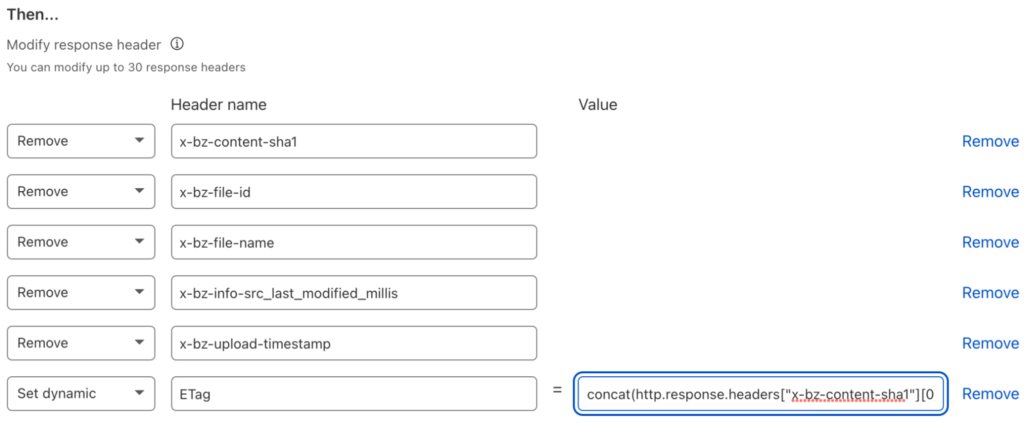 You can modify up to 30 response headers