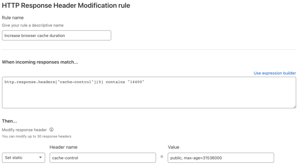 HTTP Response Header Modification rule