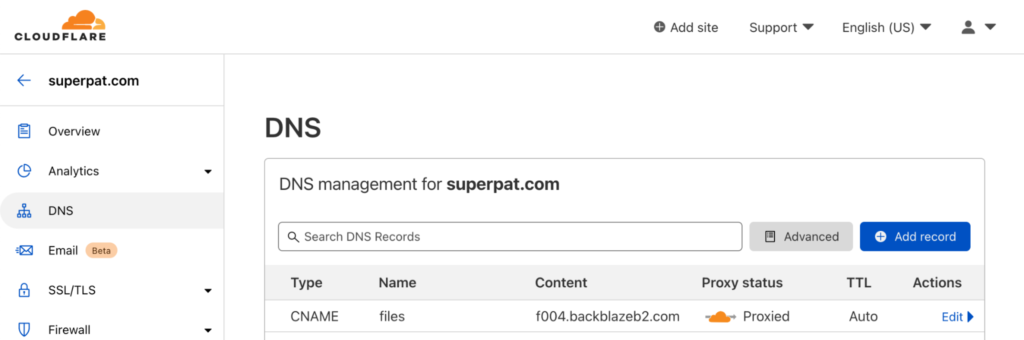 Cloudflare DNS screenshot