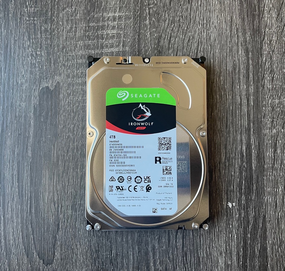 An image of a 4 TB Seagate hard drive. 