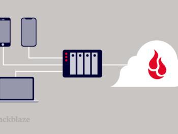 A decorative images showing two phones and a laptop flowing data into a NAS device and then a storage cloud.