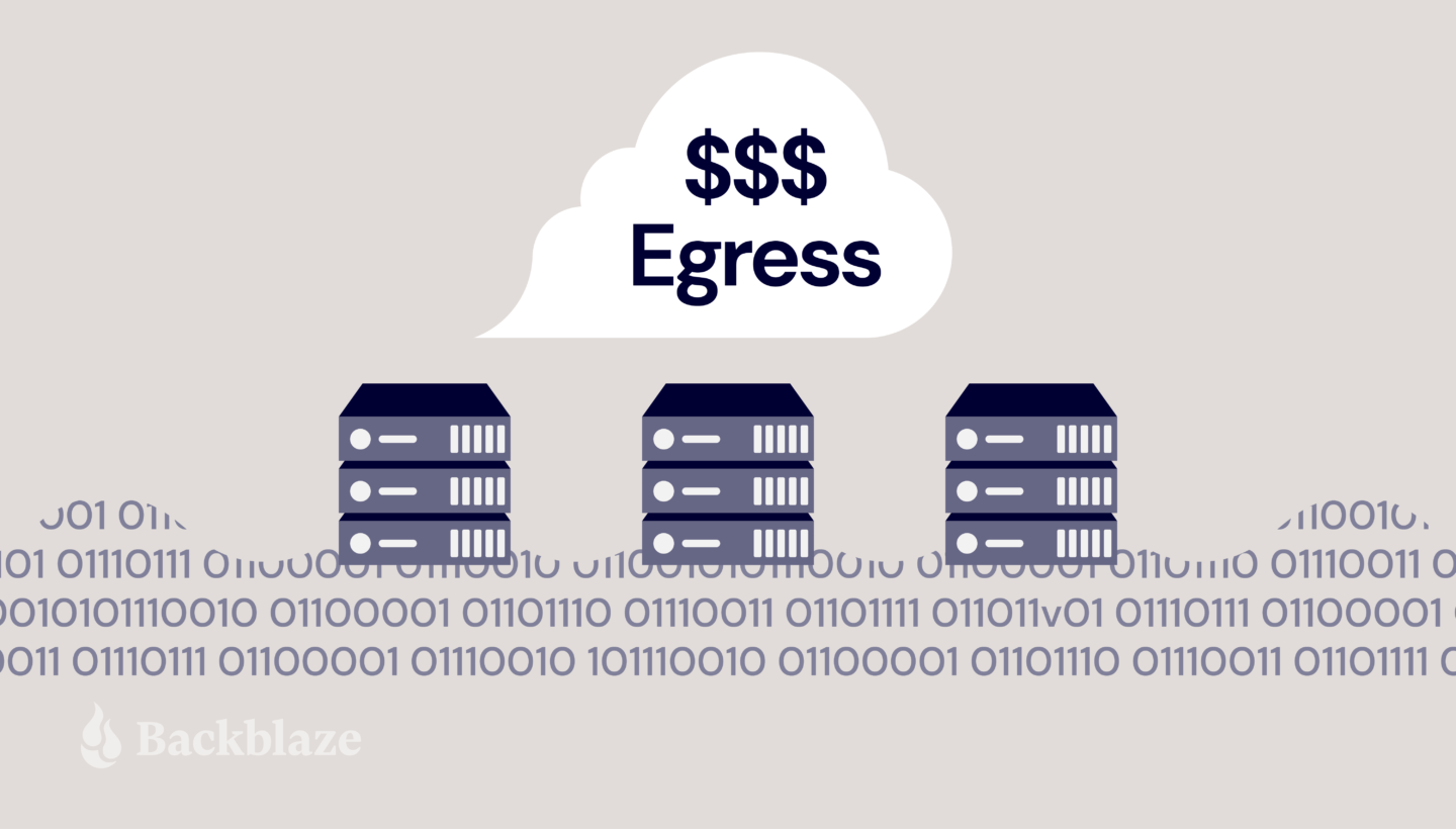 A decorative image showing a cloud with three dollar signs and the word "Egress", three CDN nodes, and a series of 0s and 1s representing data.