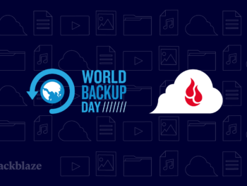 A decorative image displaying a globe with an arrow encircling it, the words World Backup Day, and a cloud with a stylized flame icon.