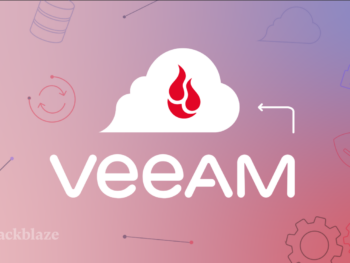 A decorative image showing the word Veeam and a cloud with the Backblaze logo.