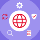 A decorative image showing a globe icon surrounded by a search icon, a backup icon, a cog, a shield with a checkmark, and a checklist.