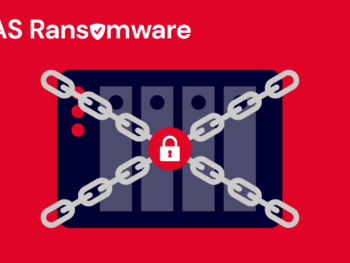 A decorative image showing a NAS device locked up with chains. The title reads NAS Ransomware.